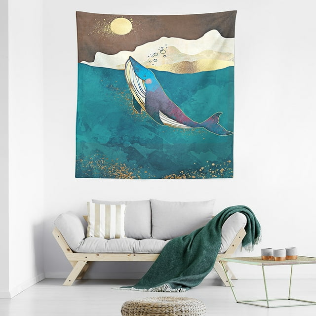 Tapestry Marine Life Whale Sun Wall, 150 x 100 cm, microtela