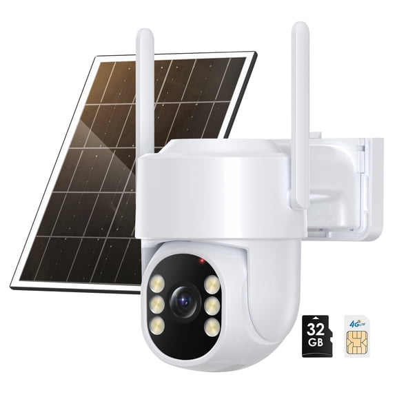 4G LTE Security Camera, Solar Powered, 32GB Storage, 24/7 Recording, 1080P Night Vision, Human Detection, IP65 Waterproof