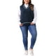 thumbnail image 2 of Chaleco de suéter sin mangas de punto de cable a rayas de cuello en V para mujeres Agnes Orinda talla grande 3X azul marino, 2 of 5