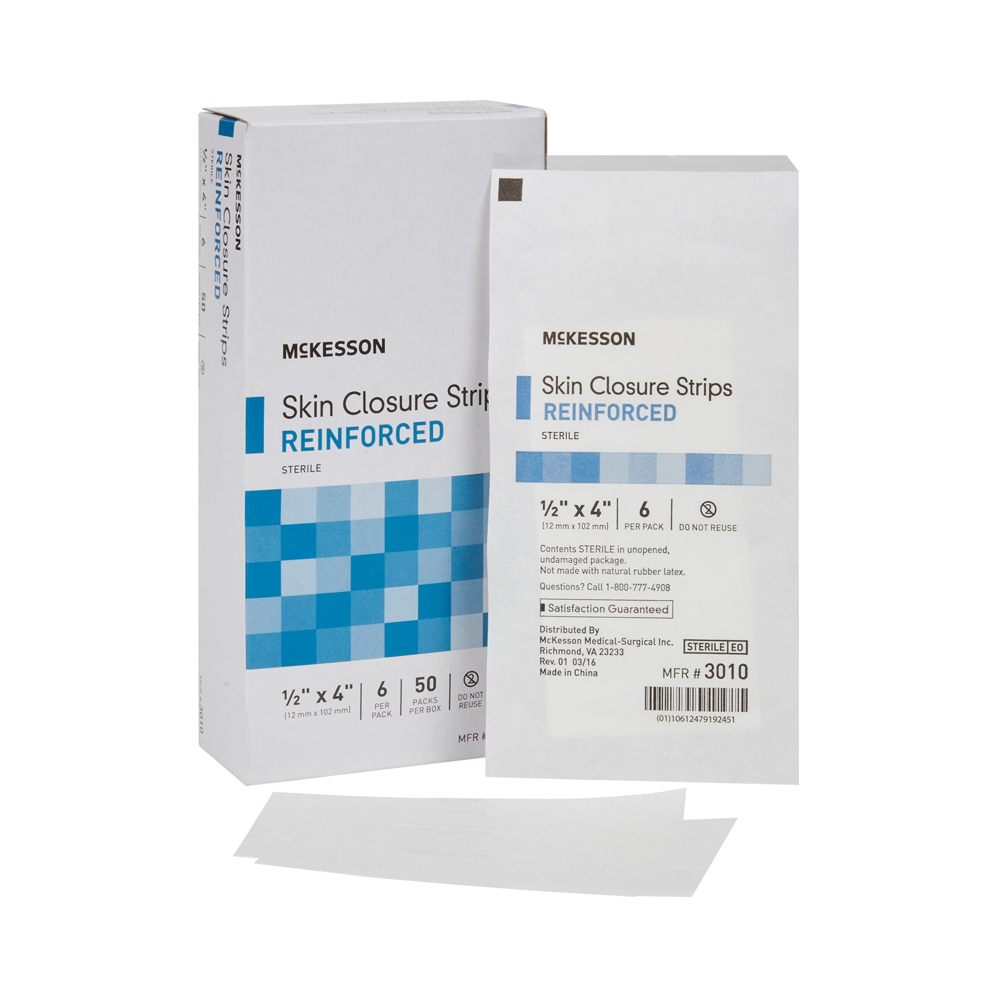 McKesson Skin Closure Strips - Sterile, Reinforced Wound Bandage, 1/2 in x 4 in, 50 Ct