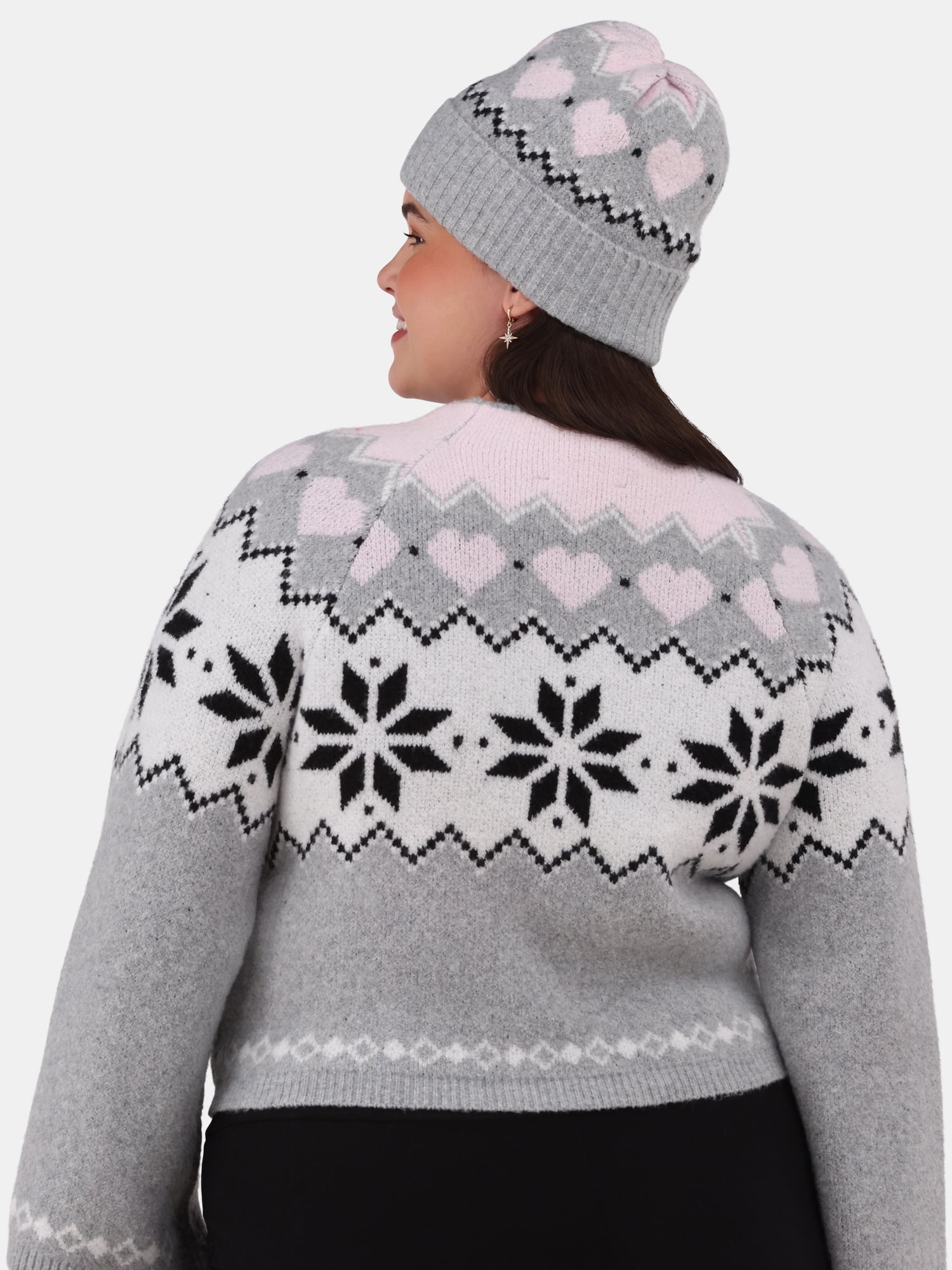 新品タグ付き ♡ Heart Fair Isle Knit Pullover No Boundaries Fairisle Jacquard Pullover - Plus Size
