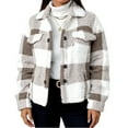 thumbnail image 6 of Nokdvo Womens Fleece Jacket Long Sleeve Button Down Cropped Coat Plaid Lapel Shaggy Jackets Casual Warm Winter Fuzzy Teddy Outerwear with Pockets Khaki M, 6 of 6