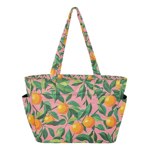 FORMRS Tote Bag for Women Quilted Large Capacity Travel Work Carry On Shoulder Handbag, Pink Oranges