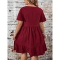 thumbnail image 2 of Burgundy Plus Size Round Neck Ruffle Sleeve Drop Waist Casual Summer Dress, 2 of 6