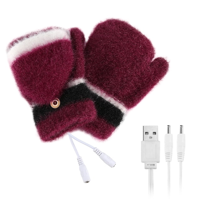 Laptop Women USB Heated Mitten Full&Half Finger Winter Warm Knit Hand Gloves