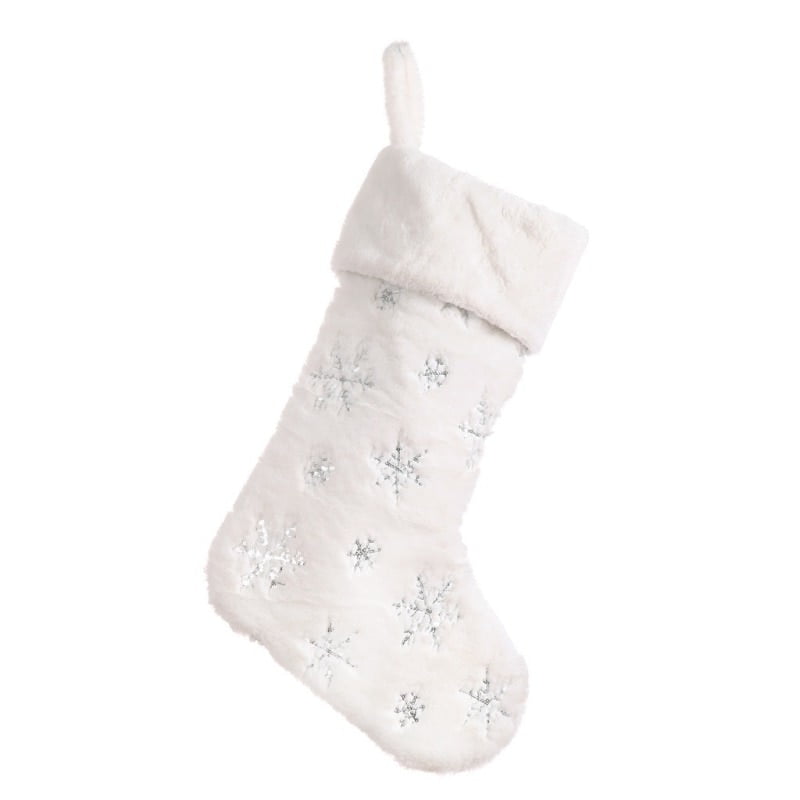Snowflakes Embroidered White Plush Christmas Stockings Candy Socks Gifts Bag With Hanging Loops Xmas Tree Fireplace Seasonal Decorations