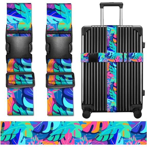 2Pcs Adjustable Luggage Belts Hawaii Luggage Straps for Suitcases Colorful Leaf Print Belts Travel Accessories Straps with Quick