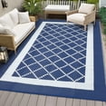 thumbnail image 3 of HIWEAVER 9' x 12' Navy/White Outdoor Rug PP Plastic Straw Woven Waterproof Patio Rug with Border Portable Outside Carpet for Balcony Deck Picnic Garden Decor, 3 of 7