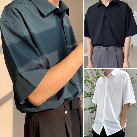 Dream Lifestyle Men Shirt Turn-down Collar Breathable Polyester Casual Shirt Men Summer Loose Top Birthday Gift