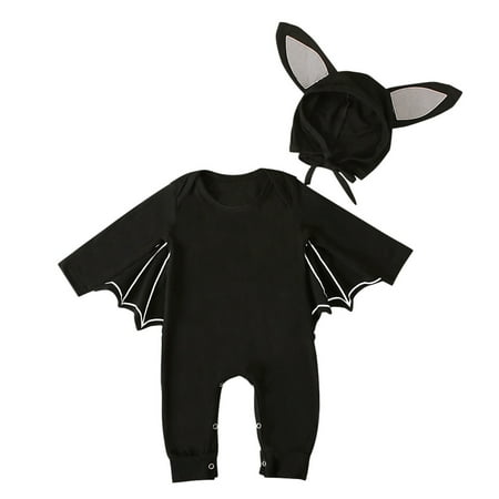 

DTBPRQ Kids Halloween Bat Outfits Baby Boys Girls Halloween Romper One-Piece Jumpsuit Bats Toddler Bodysuit Pants Set