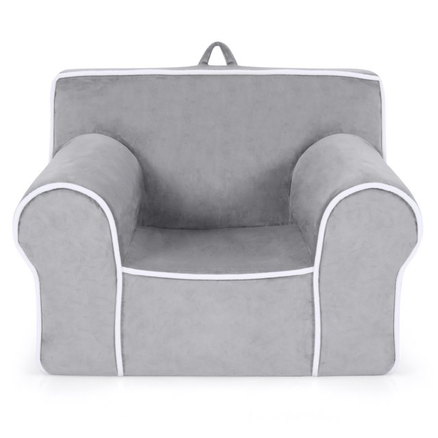 Costway Kids Sofa Toddler Foam Filled Armchair w/ Velvet Fabric Baby Perfect Gift Grey