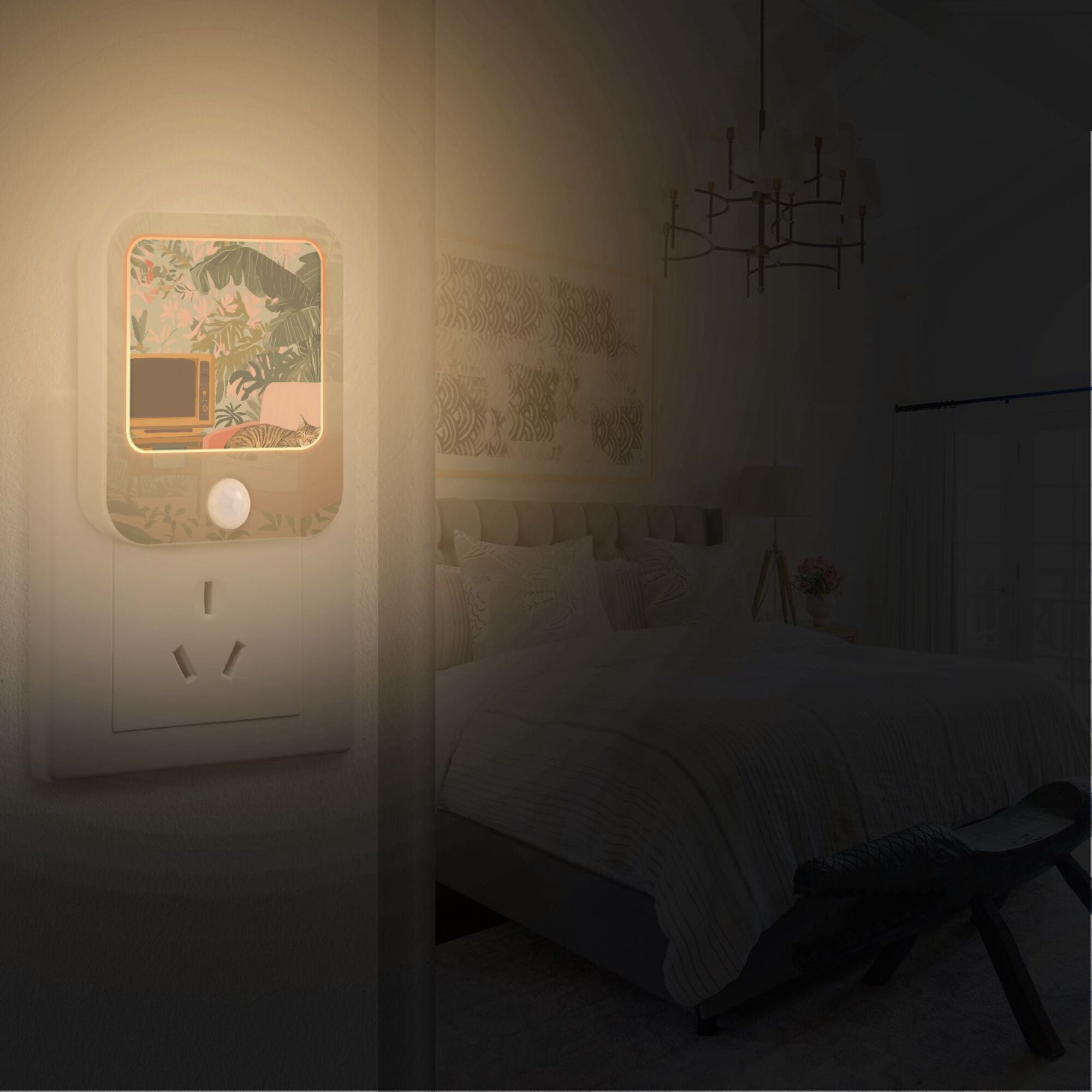 Yayeee LED Night Lights with Motion Detectors Auto Dusk to Dawn Light Sensors, 2 Pack, Pink and Green Cat