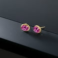 thumbnail image 4 of Gem Stone King 14K Yellow Gold Pink Created Sapphire Twist Stud Earrings for Women Men (3.30 Cttw, Oval 8X6MM), 4 of 5