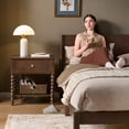 thumbnail image 3 of Merluxy Solid Wood Nightstand Set of 2 with Turned Legs, Vintage Wide Bedside Table with Drawer, Wooden End Table for Bedroom/Living Room, Drak Walnut, 3 of 9