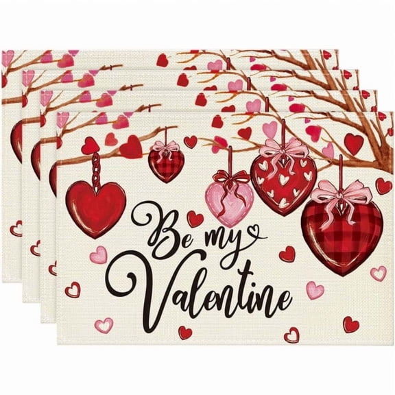 Valentine' S Day Placemats Set of 4, Valentines Day Heart Placemats for Kitchen Dining Wedding Anniversary Valentine Decorations Party Decor,4pcs