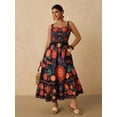 thumbnail image 5 of Black Womens Floral Embroidered Maxi Dress With Spaghetti Straps And Sweetheart Neckline, 5 of 6