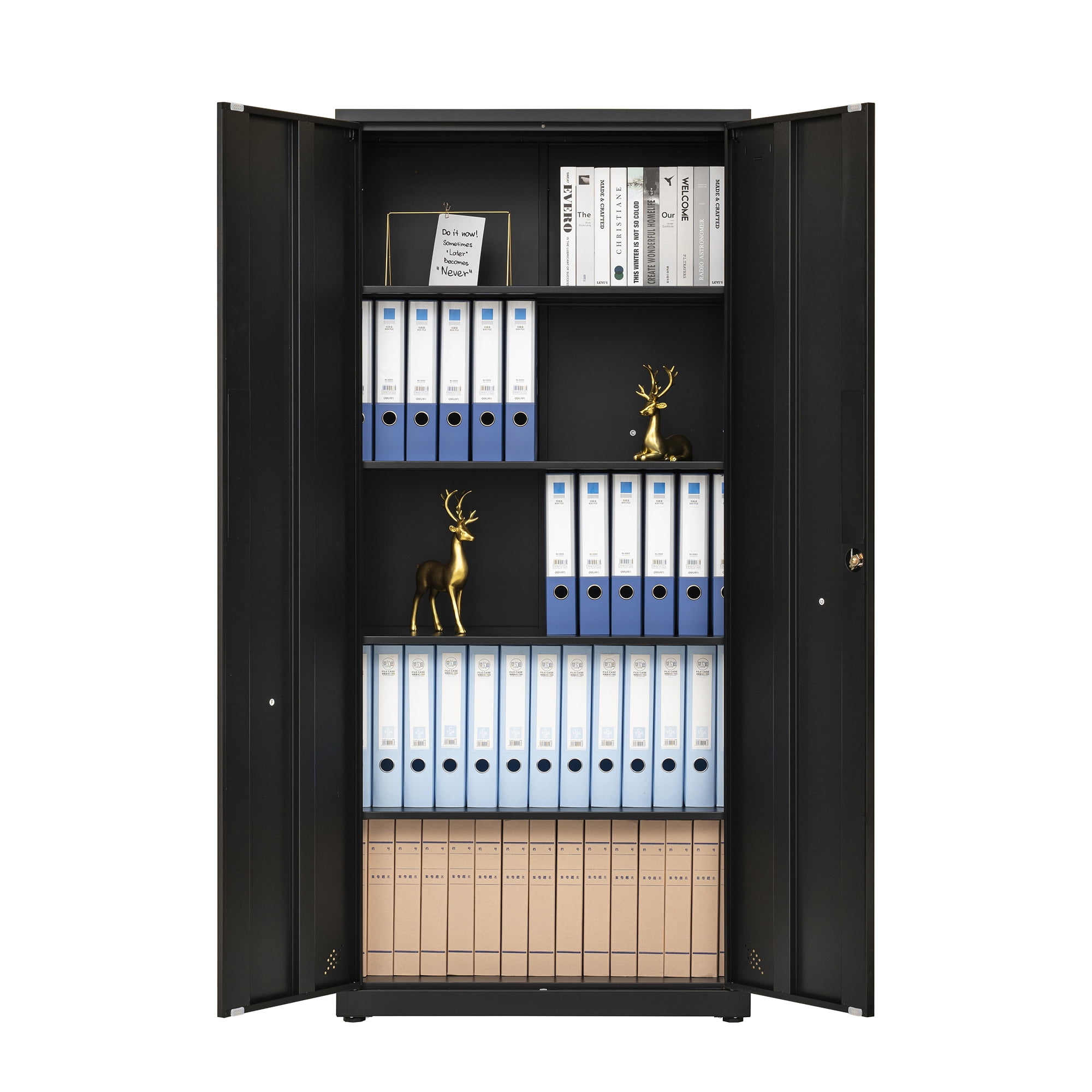 High Storage Cabinet with 2 Doors and 4 Partitions to Separate 5 Storage Spaces, Home/ Office Design