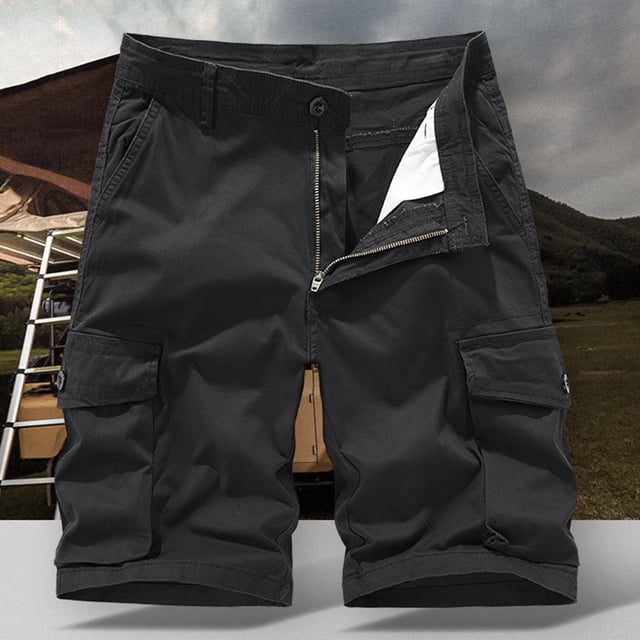 HOZADOIE Mens Athletic Shorts Cargo Fashionable Solid Color Button Zipper Waistband Comfortable 5 Inseam Loose Fit Casual Shorts with Multiple Pockets
