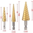 thumbnail image 3 of Juego de brocas escalonadas con ranura recta HSS, 3 uds., 3-12mm, 4-12mm, 4-20mm, cortador de agujeros de Metal y madera recubierto de titanio, juego de brocas de núcleo, 3 of 5