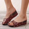 thumbnail image 2 of asdoklhq Slippers for Women Summer,Women's Vintage Buckle Wedge Heel Open Toe Low Fish Mouth Roman Sandals Slippers, 2 of 4