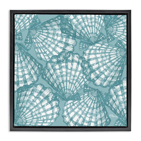 Stupell Industries Tropical Tropez Striped Seashells Black Floating Frame Canvas Art, 18 x 18, by Paul Brent