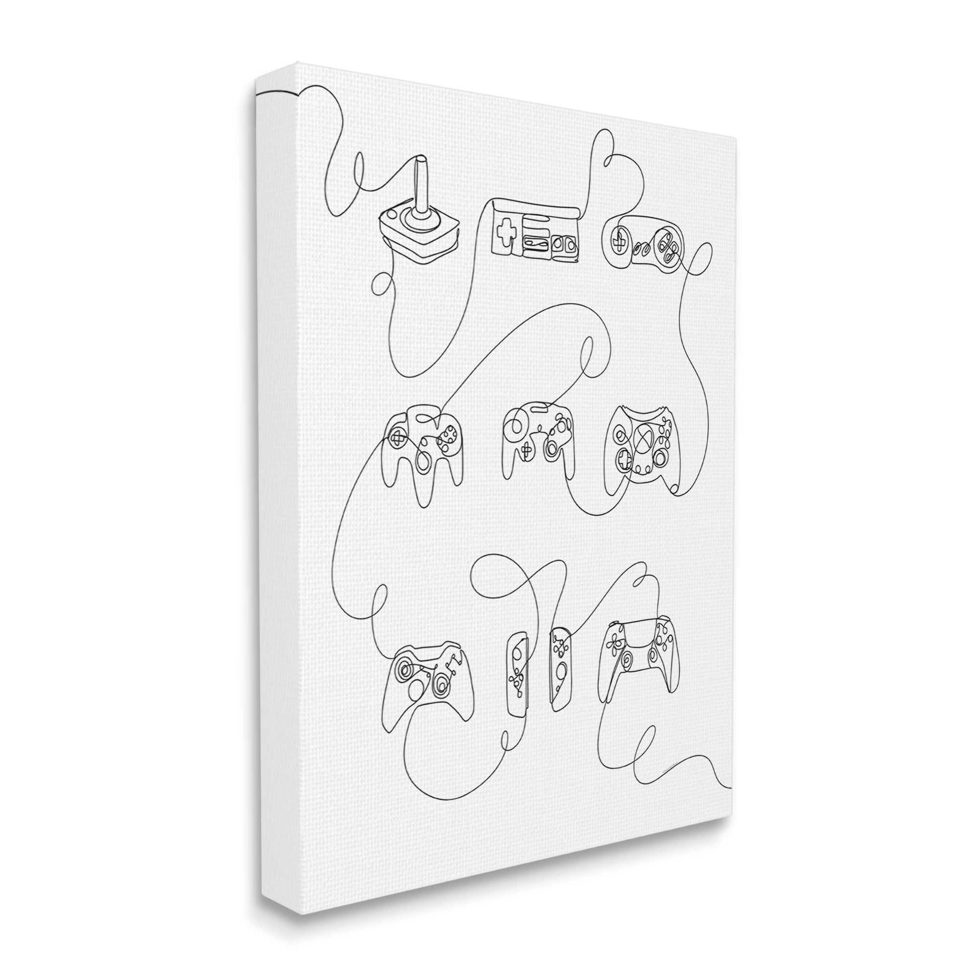 Stupell Industries Line Doodle Gaming Controllers Abstract Painting Gallery Wrapped Canvas Art Print Wall Art, 24 x 30