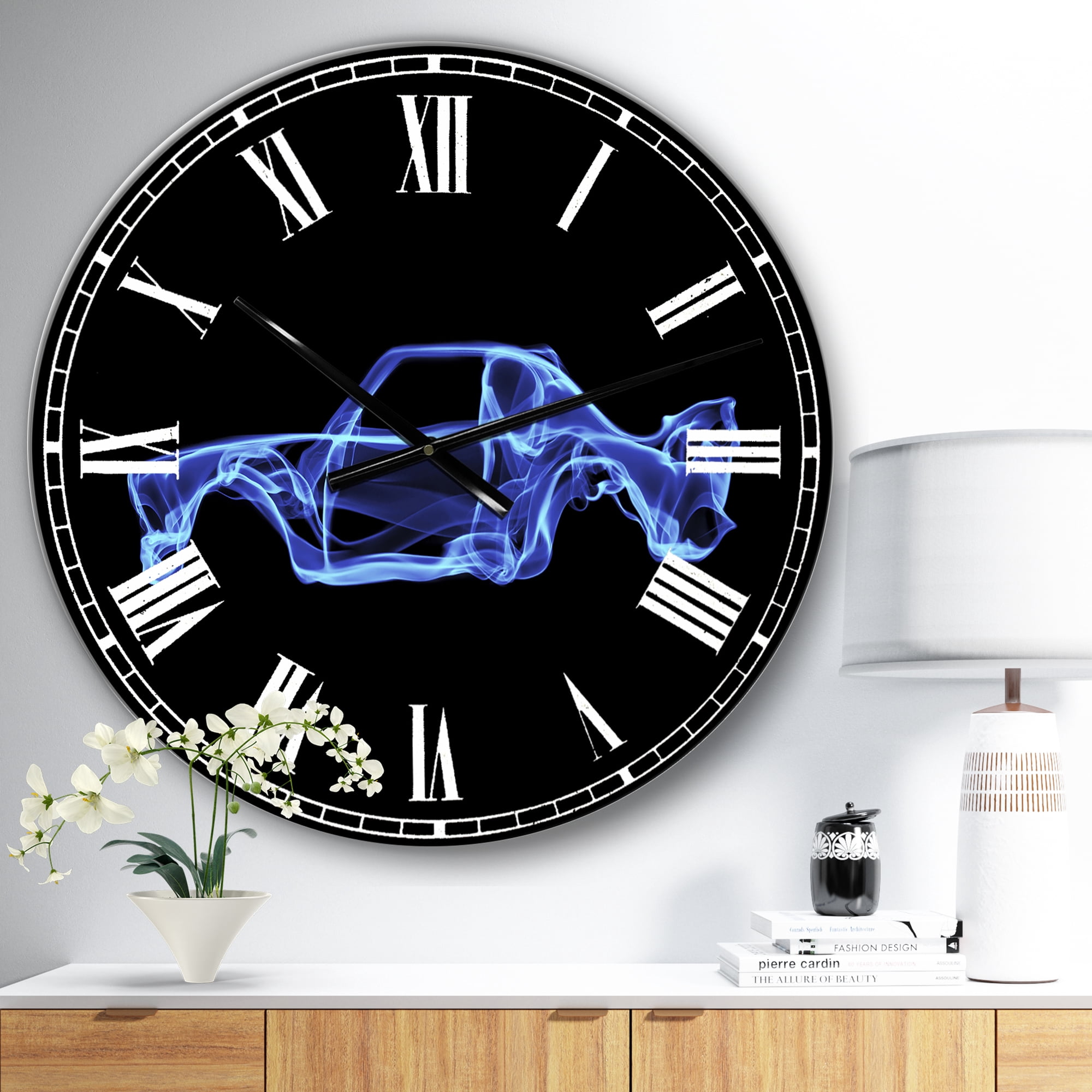 Designart Oversized Black Analog Round Modern Wall Clocks, CLM25773-C23