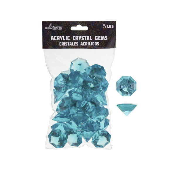 Mega Crafts 1/2 lb Grands Diamants Acryliques Aqua, Gemmes en Plastique pour Arts et Artisanat, Remplisseurs de Vases et Dispersifs de Table, Pierres de Décoration, Galets Brillants