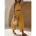 thumbnail image 3 of Women's Elastic Waist Pleated Lantern Pants, Loose Fit Slit Hem Trousers for Everyday, Vacation, Beach & Casual Wear, 3 of 7