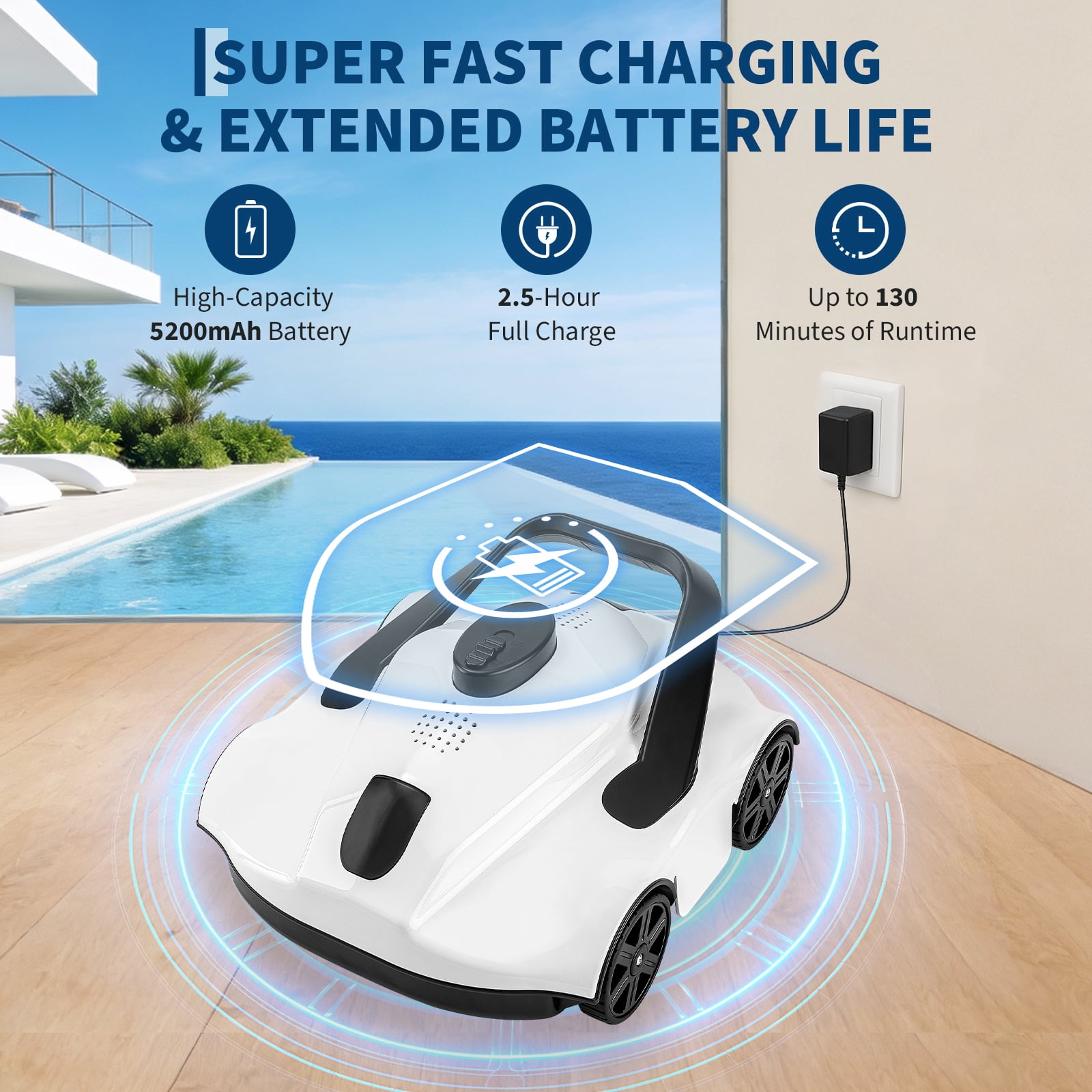 GIMMYFIVE Cordless Robotic Pool Cleaner, 130 Min Runtime, for Pools up to 860 Sq Ft, Above Ground
