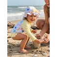 thumbnail image 6 of BemeyourBBs Toddler Baby Girl One Piece Swimsuit with Sun Hat Infant Girls Bathing Suit Long Sleeve Rash Guard Seashell Starfish/Fruit Print Zipper Swimwear and Sun Cap Summer Pool Beachwear, 6 of 9