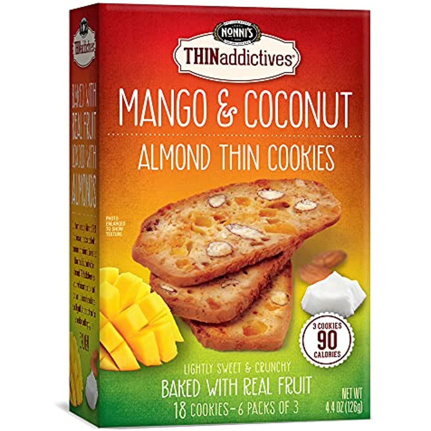 Nonnis Thinaddictives, Thin Cookies, Mango Coconut Almond, 6 Count, 4.4 Ounce