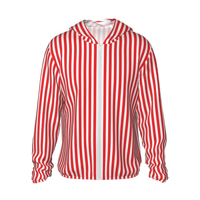 Lsque Chemise à Manches Longues Légère Protection Solaire UPF 50+ à Rayures Rouges et Blanches pour Hommes et Femmes, Chandail à Capuchon Performance - Petit