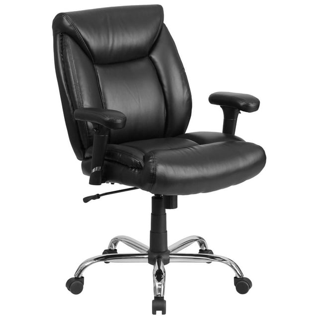 HERCULES Series Big & Tall 400 lb. Rated Black Leather Swivel Task Chair with Deep Tufted Seating and Adjustable Arms