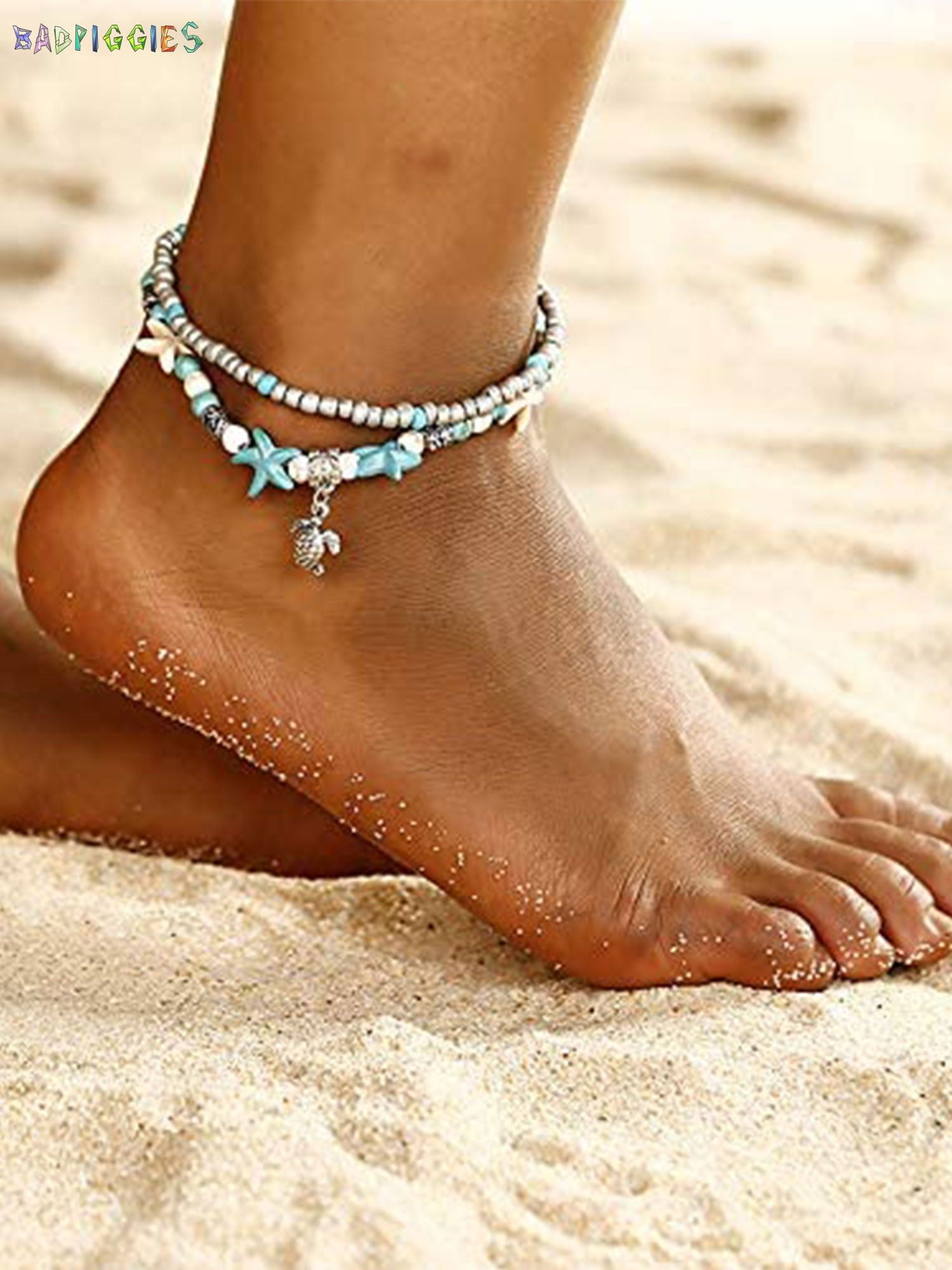 Blue Stone Adjustable Anklet with Pearls – stampedbysis