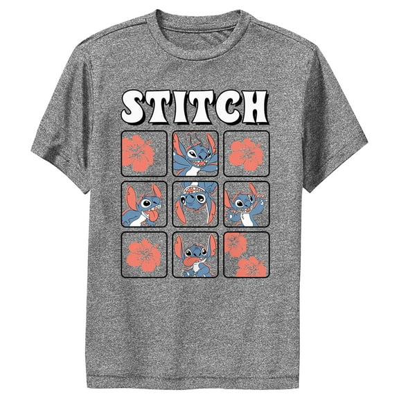 Boy's Lilo & Stitch Tropical Portraits  Performance Graphic Tee Charcoal Heather Large