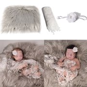 EXLEAF 2026 New 1 Set Baby Photography Props Newborn Fluffy Blanket Newborn Wrap Decorative Headband,For Newborn Photoshoots,Baby Milestones,Portrait Photography,Infant Photography Sessions