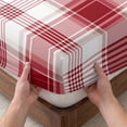 thumbnail image 3 of Twin XL Size Fitted Sheet Set - Red Checkered 2 Piece Bedding Sets 16" Deep Pocket Fitted Sheet with 1 Pillowcases, Red White Plaid Farmhouse Brushed Microfiber Hotel Luxury Bed Sheets, 3 of 9