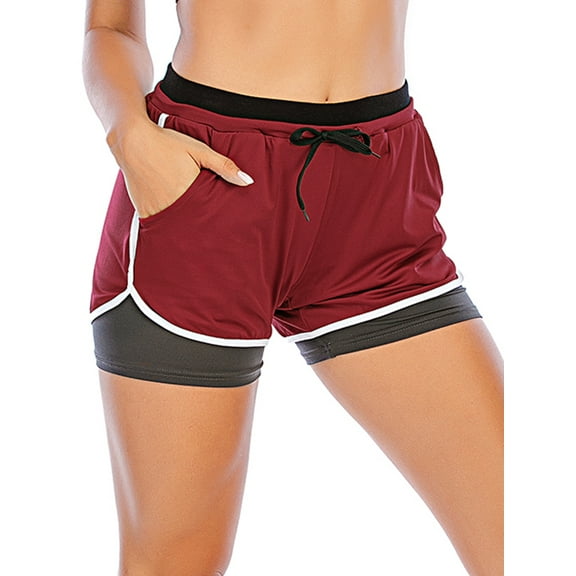 FANNYC Women's Elastic Waistband Yoga Workout Shorts Exercise Mini Hot Gym Shorts Gray/Rose Red/Blue/PurpleBlack/Purple/Blue/Gray