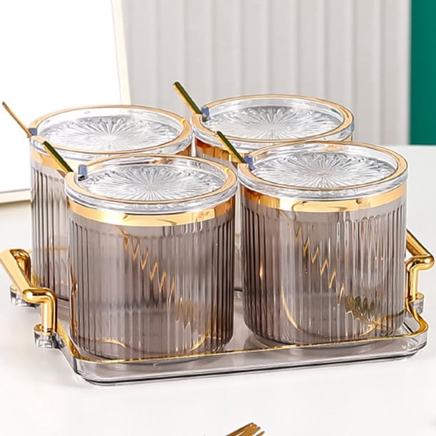 4 Uds botella de especias lata de condimento con bandeja de almacenamiento de limpiar organizador de portátil utensilios de Gris perfecl Botella de tarro de especias