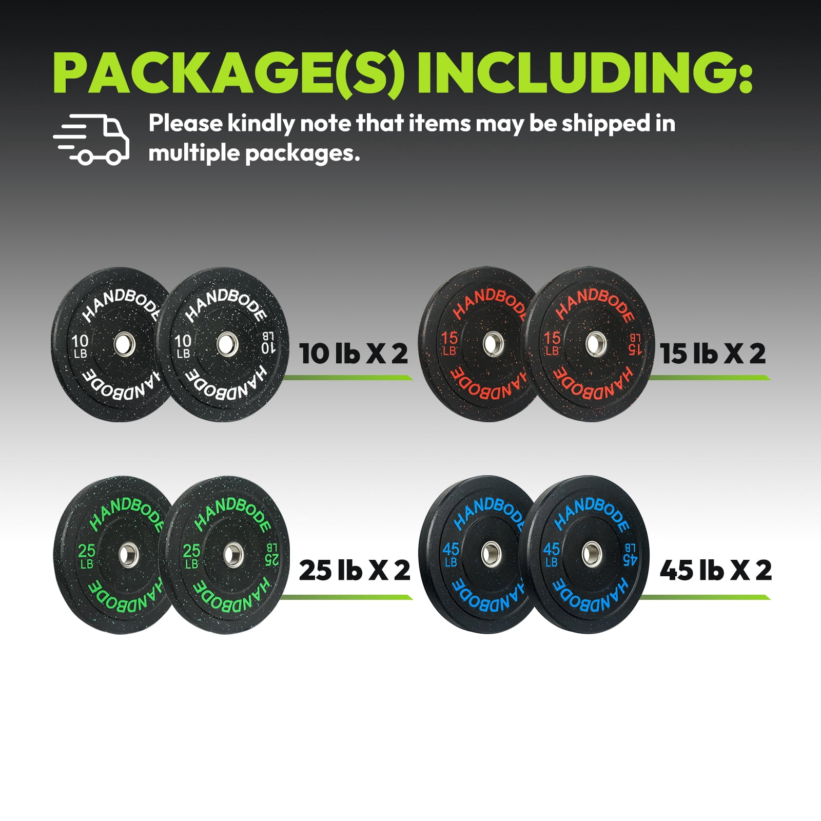 HANDBODE Bumper Plates High-Bounce Olympic Weight Plates, Colored crumb rubber plate for Weight Lifting and Strength Training 190LB