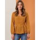 thumbnail image 2 of Top de blusa con peplum de trabajo de manga larga con cuello en V retro para mujer naranja S, 2 of 6