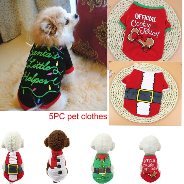 Xihbxyly Conjunto de Camisetas Navideñas para Mascotas, 5 Piezas, Material Suave y Cómodo, Tallas Xs a L, Elegante Ropa de Otoño/Invierno, Ideal para Perros y Gatos, Ideal para Festividades, 5 Colore