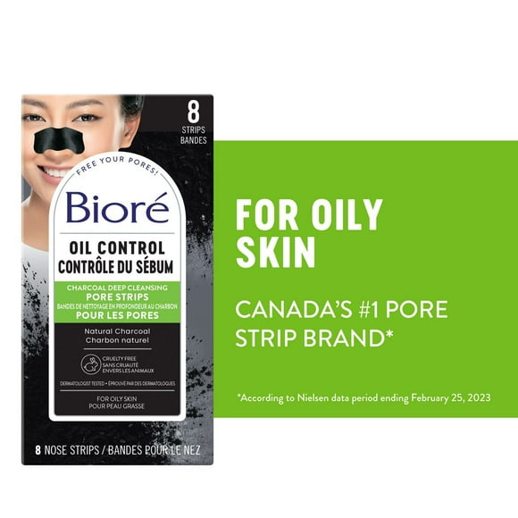 Bioré Deep Cleansing Charcoal Pore Strips for Instant Pore Unclogging and Blackhead Removal, 8ct (Made in Japan), Dermatologist Tested | 8 ct