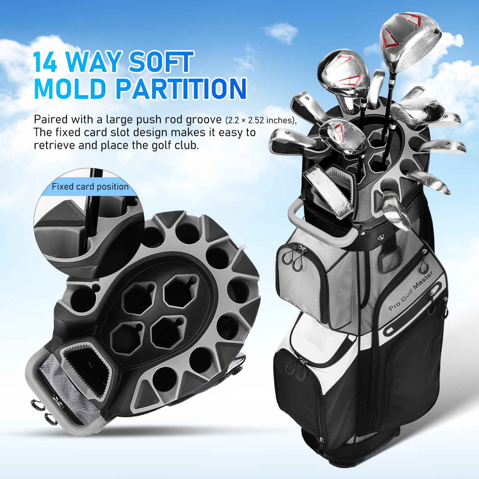 Gradeneve Golf Cart Bag with 14 Way Organizer Divider Top, Premium Cart Bag with Handles and Rain Cover for Men