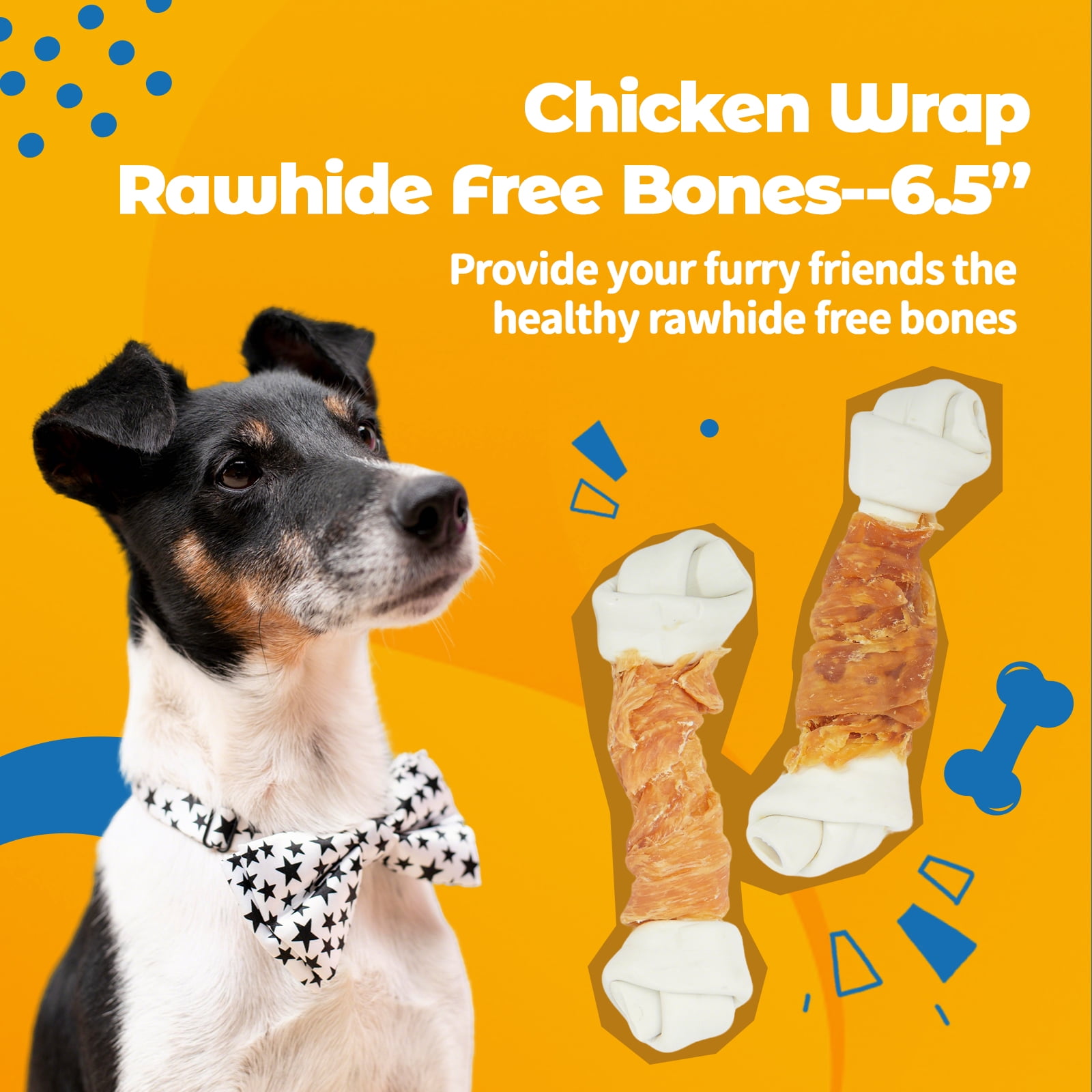 (2 pack) Jungle Calling Chicken Knotted Bones for Dogs Rawhide Free Chicken Wrapped Chew Dog Bones Training Treats, 12 oz