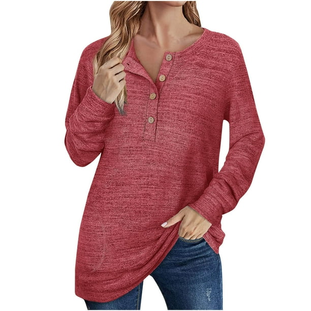 Tops de manga larga con cuello redondo y bolsillos de blusa con botones sólidos a la moda para mujer Fridja bvmnju2054