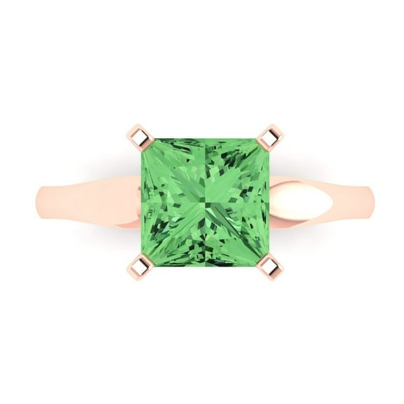 Solitaire Engagement Ring for Women - 2.5ct Simulated Green Diamond in 14K Rose Gold Promise Ring