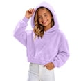 thumbnail image 2 of FRSASU Girl's Cropped Hoodie Long Sleeve Fuzzy Plush Pullover Casual Solid Color Short Hooded Sweatshirt Top Purple, 2 of 8