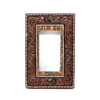Western Cowboy Tooled Leather Design Resin Single Rocker Switch Plate - Faux Leather Look Decorative Light Switch Cover for Rustic Ranch Cowboy Home Décor Enthusiasts